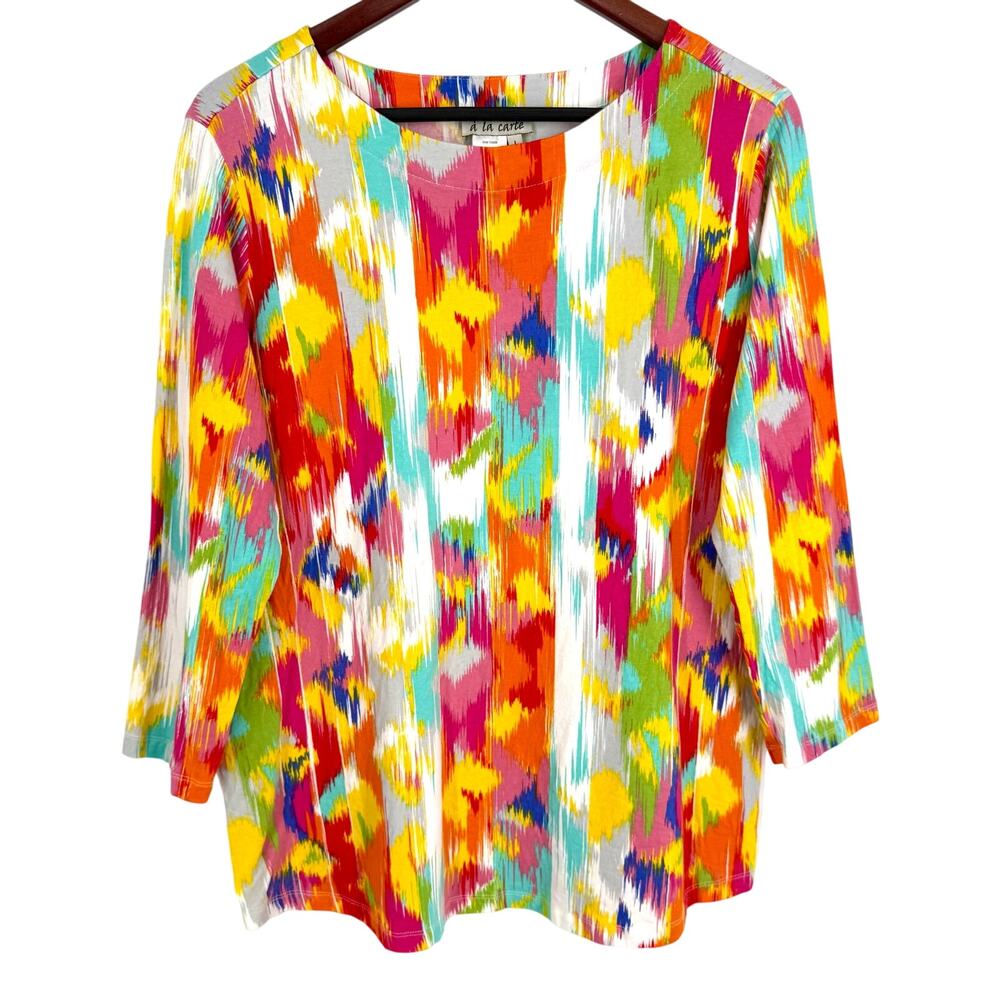 A la Carte Womens Large Wearable Art to Wear Rainbow Artsy Blouse Shirt Top